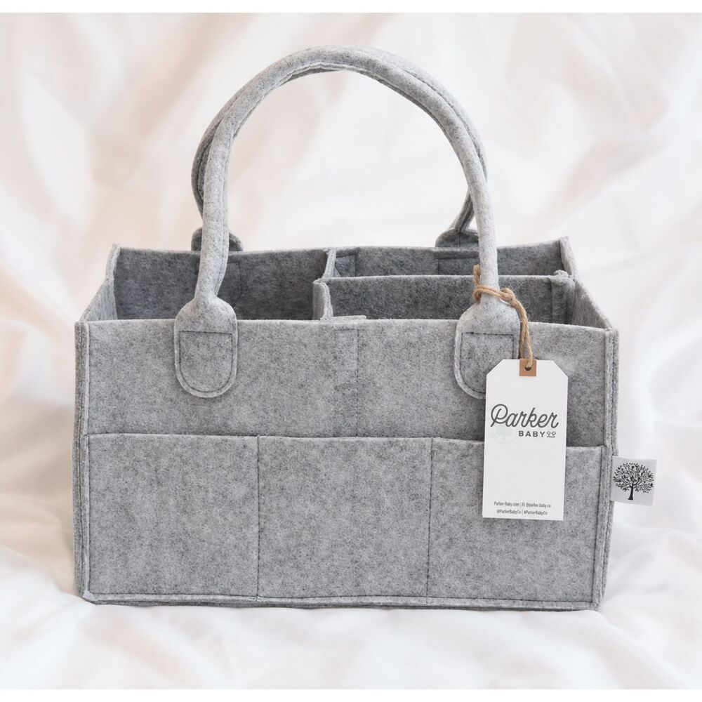 Parker Baby Co Diaper Caddy Organizer Gray Felt Regular 13x9x7 New